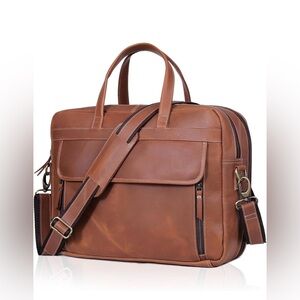 NWT HCL Briefcase Bag Full Grain Italian Leather,18" Handcrafted,Laptop, Tan